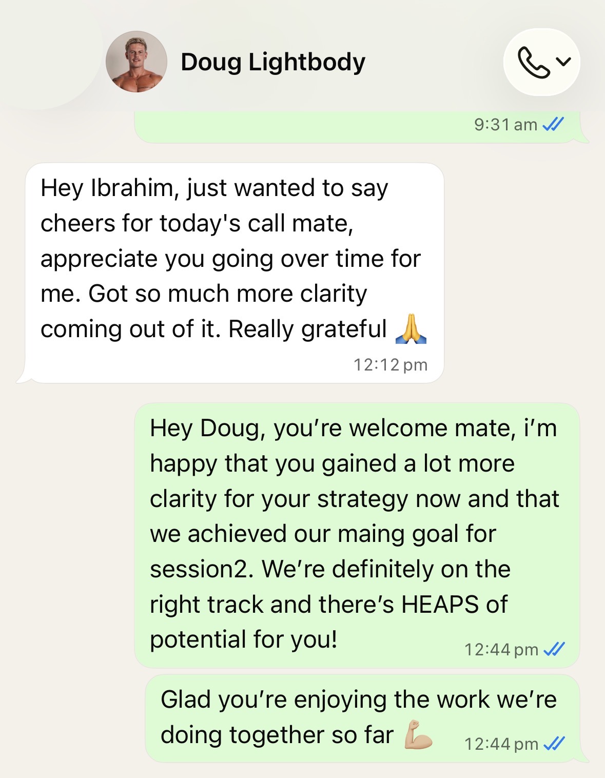 Client testimonial screenshot