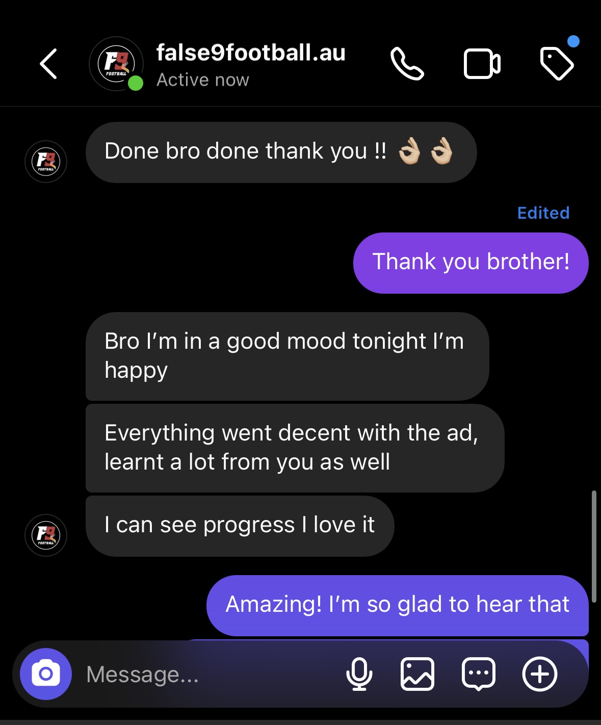 Client testimonial screenshot